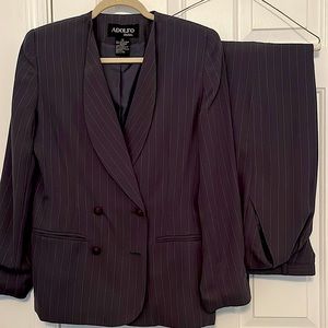 Misses-gray pinstriped, lined, dbl breasted pantsuit. Size 8. Gd cond. $20
